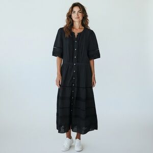 GAP Black Lace Button-Front Midi Dress XS